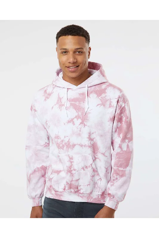 Dyenomite Mens Blended Tie Dyed Hooded Sweatshirt Hoodie w/ Pouch Pocket - Rose Crystal