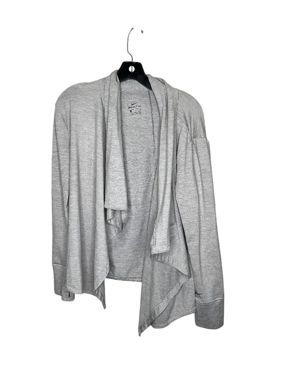 Athletic Top Long Sleeve Collar By Nike In Grey, Size: M