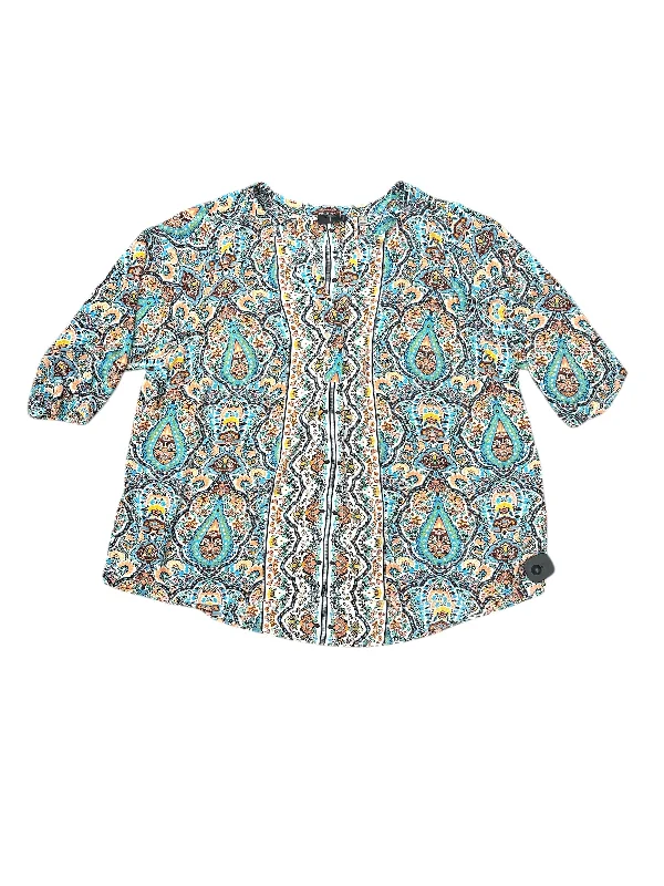 Top 3/4 Sleeve By Tahari By Arthur Levine In Multi-colored, Size: 2x