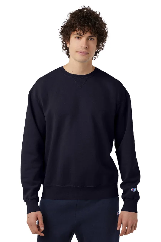 Champion Mens Garment Dyed Shrink Resistant Crewneck Sweatshirt - Navy Blue - Closeout