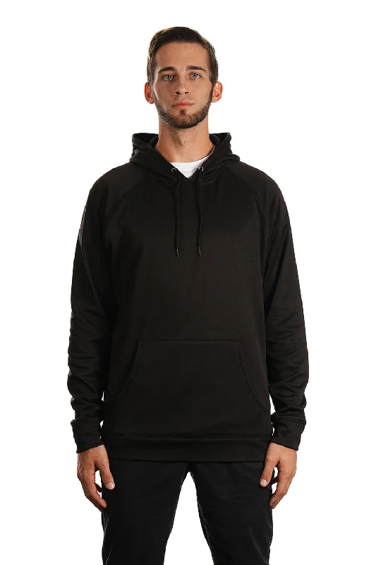 Burnside Mens Performance Raglan Hooded Sweatshirt Hoodie w/ Pouch Pocket - Black