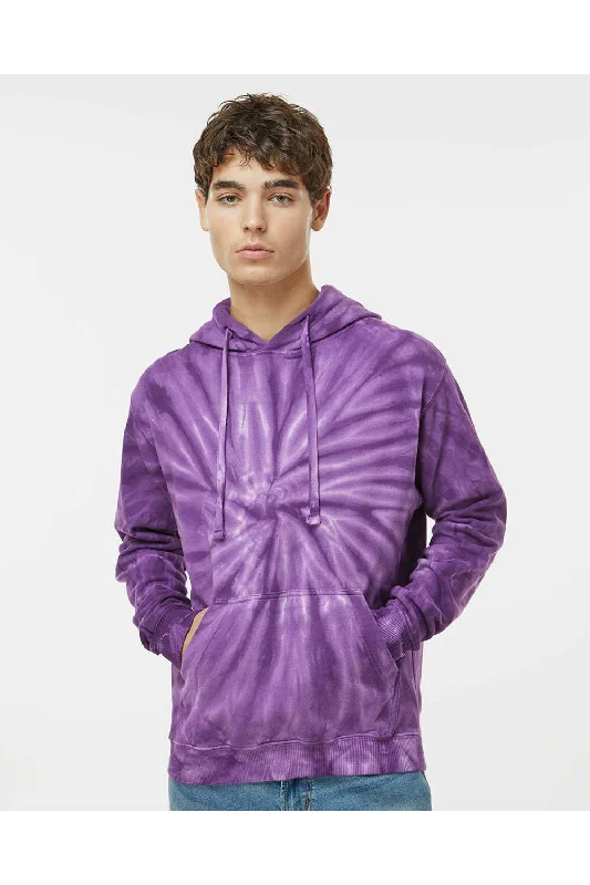 Dyenomite Mens Cyclone Tie Dyed Hooded Sweatshirt Hoodie w/ Pouch Pocket - Purple