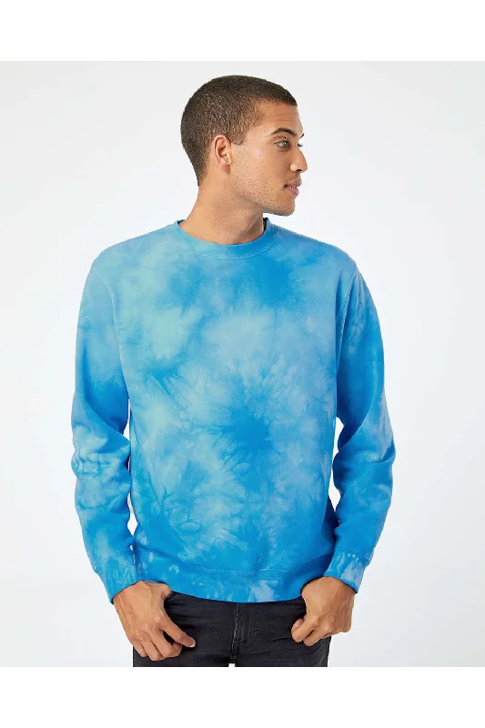 Independent Trading Co. Mens Tie-Dye Crewneck Sweatshirt - Aqua Blue