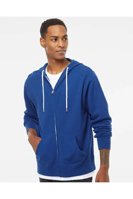 Independent Trading Co. Mens Full Zip Hooded Sweatshirt Hoodie w/ Pockets - Cobalt Blue