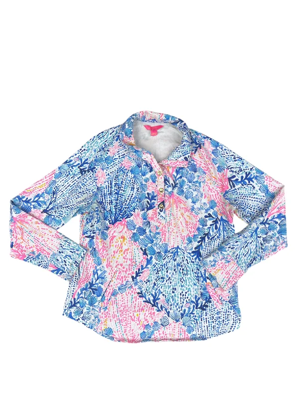 Top Long Sleeve Designer By Lilly Pulitzer In Blue & Pink, Size: L