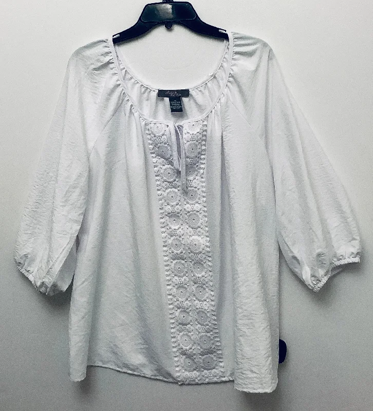 Top 3/4 Sleeve By Clothes Mentor In White, Size: 1x