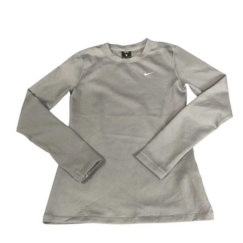 Athletic Top Long Sleeve Collar By Nike Apparel In Grey, Size: S