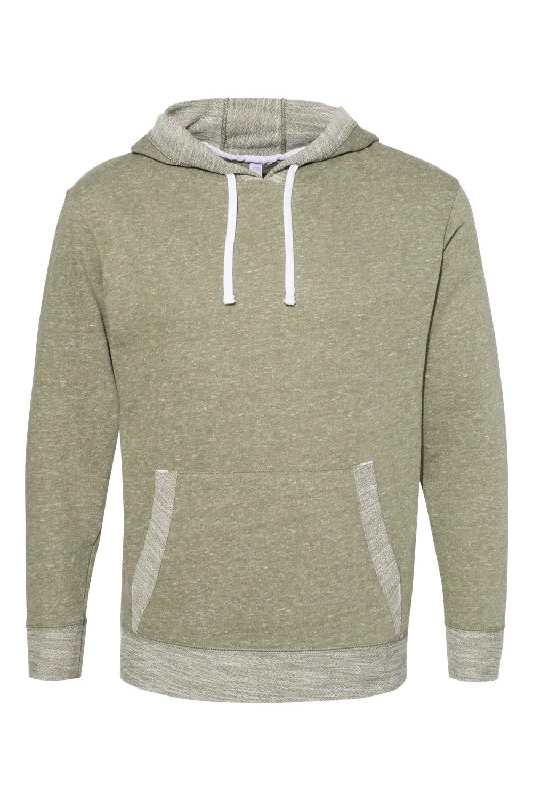 LAT Mens Harborside Melange French Terry Hooded Sweatshirt Hoodie w/ Pouch Pocket - Military Green