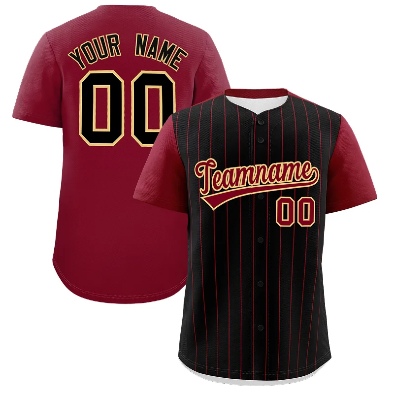 Custom Black Crimson Pinstripe Personalized Two-Tone Authentic Baseball Jersey