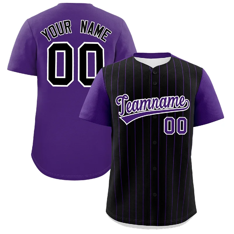 Custom Black Purple Pinstripe Personalized Two-Tone Authentic Baseball Jersey