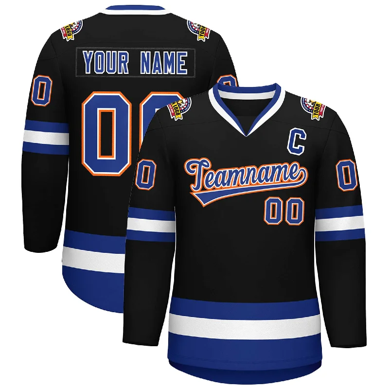 Custom Black Royal White-Orange Classic Style Hockey Jersey