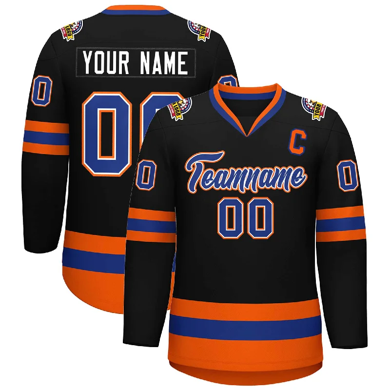 Custom Black Royal White-Orange Classic Style Hockey Jersey