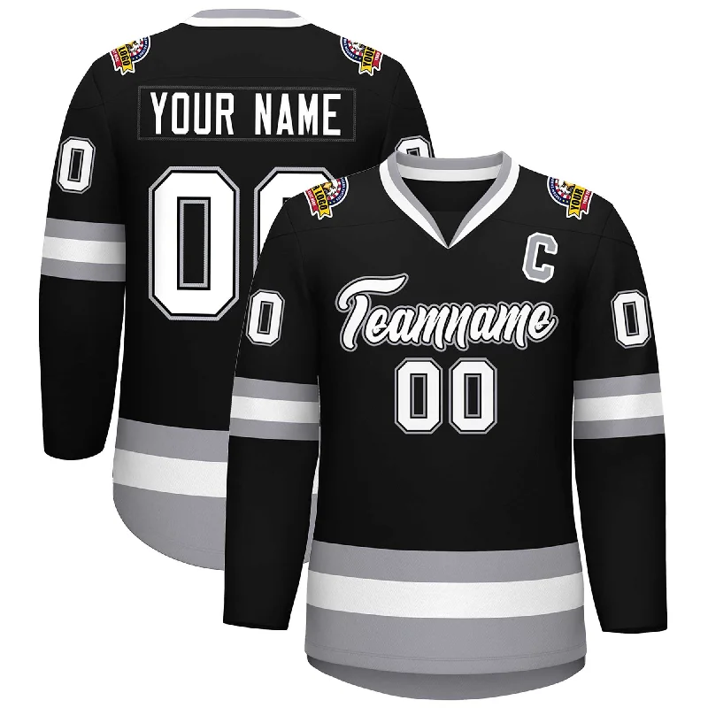 Custom Black White Black-Gray Classic Style Hockey Jersey