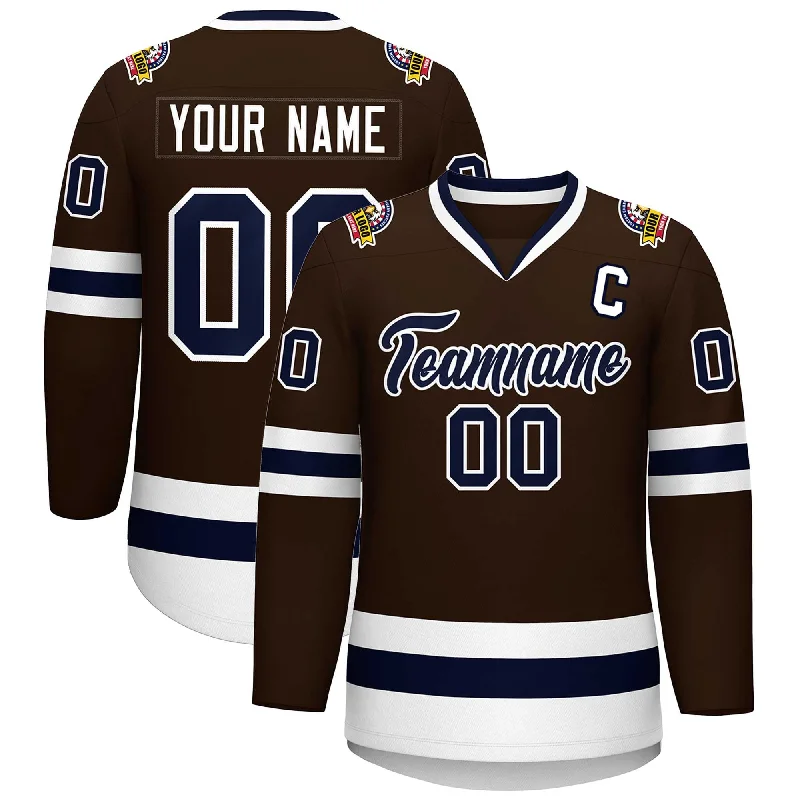 Custom Brown Navy-White Classic Style Hockey Jersey