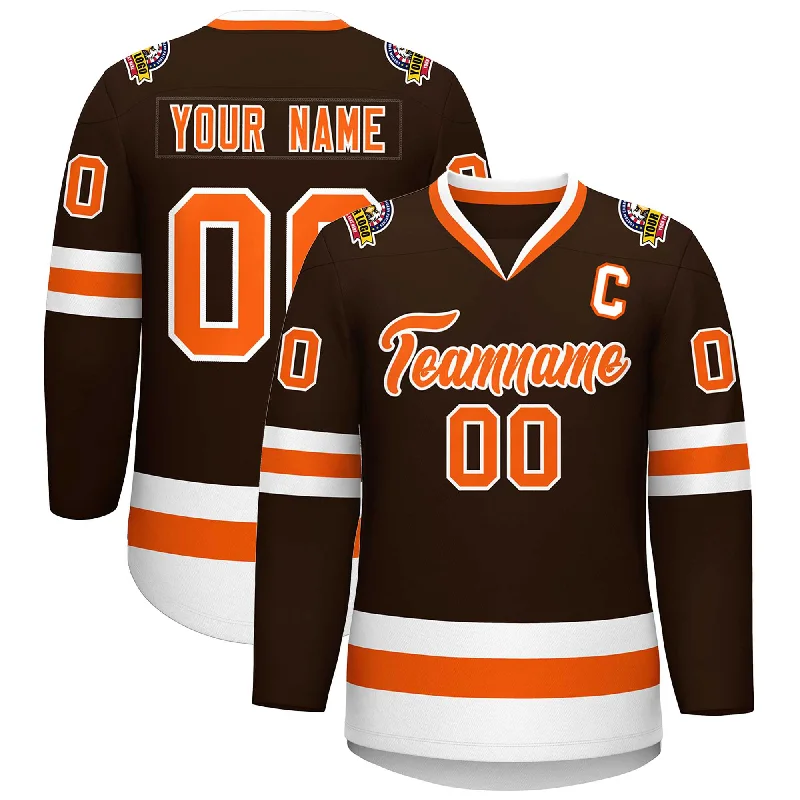 Custom Brown Orange-White Classic Style Hockey Jersey