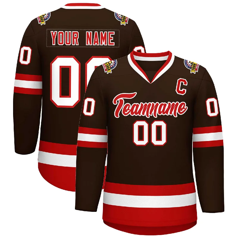 Custom Brown Red-White Classic Style Hockey Jersey