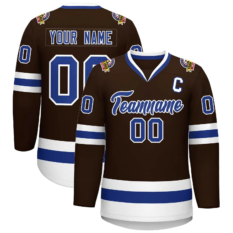 Custom Brown Royal-White Classic Style Hockey Jersey