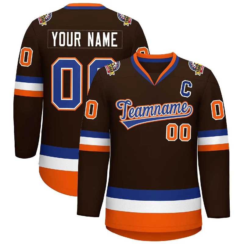 Custom Brown Royal White-Orange Classic Style Hockey Jersey