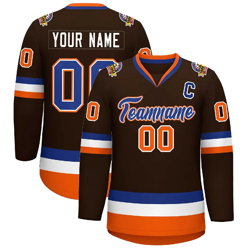 Custom Brown Royal White-Orange Classic Style Hockey Jersey