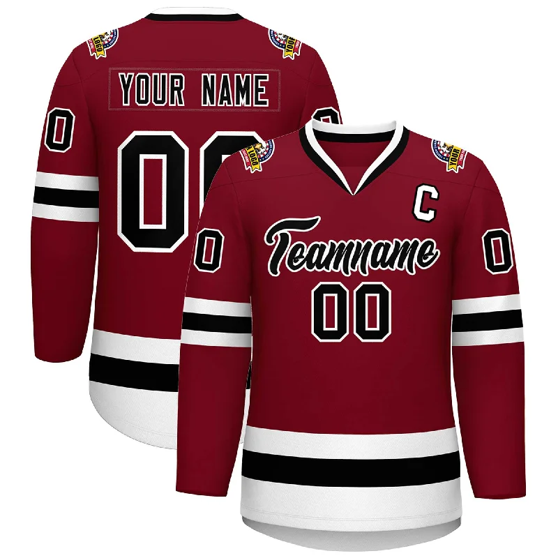 Custom Crimson Black-White Classic Style Hockey Jersey