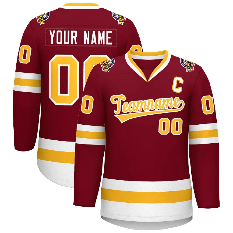 Custom Crimson Gold-White Classic Style Hockey Jersey