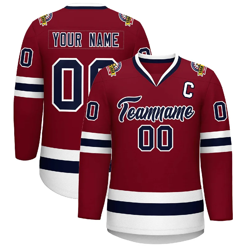 Custom Crimson Navy-White Classic Style Hockey Jersey