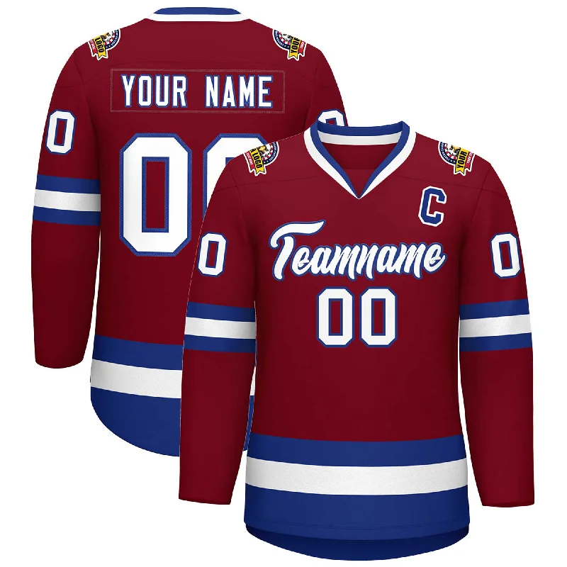 Custom Crimson White-Royal Classic Style Hockey Jersey