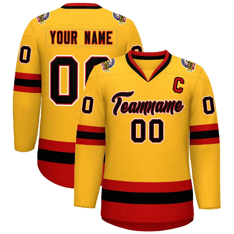 Custom Gold Black Red-White Classic Style Hockey Jersey