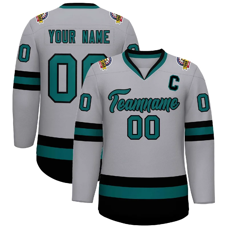 Custom Gray Aqua-Black Classic Style Hockey Jersey