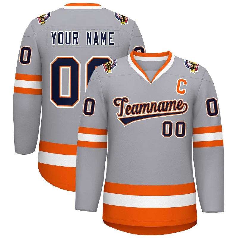 Custom Gray Navy Orange-White Classic Style Hockey Jersey