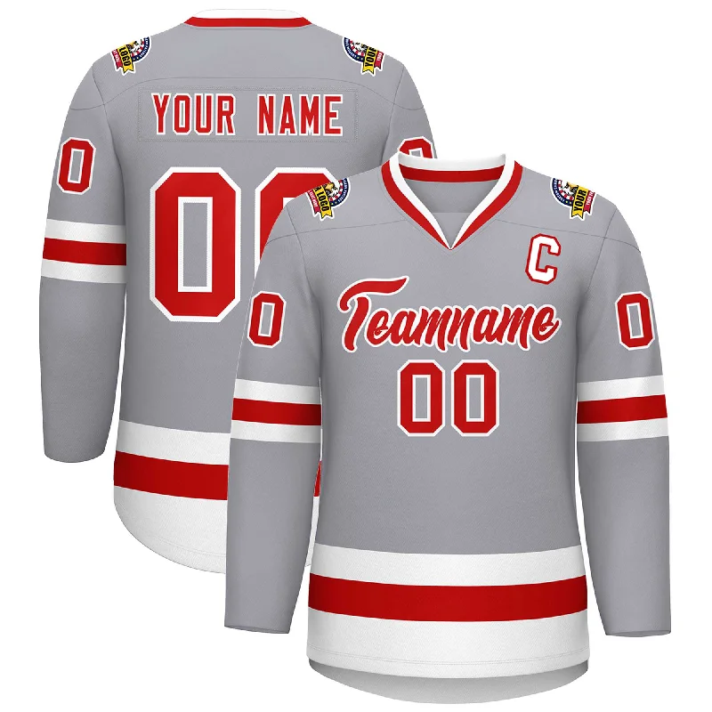 Custom Gray Red-White Classic Style Hockey Jersey