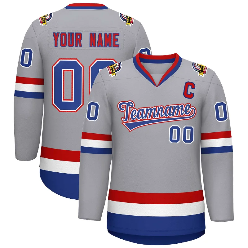 Custom Gray Royal White-Red Classic Style Hockey Jersey