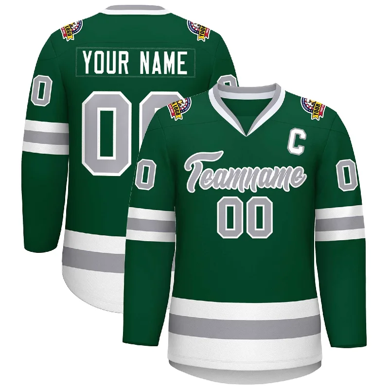 Custom Green Gray-White Classic Style Hockey Jersey