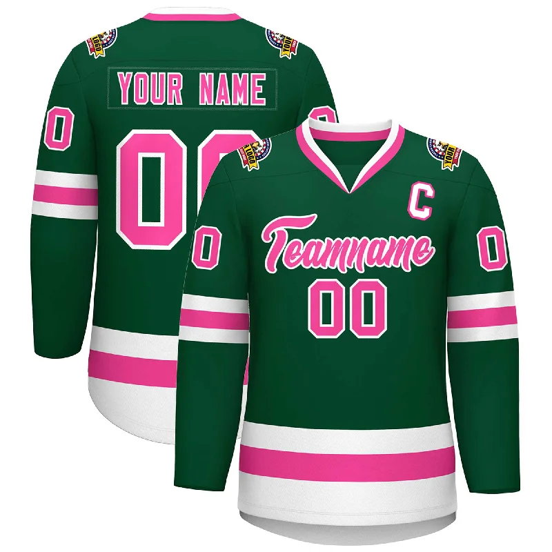 Custom Green Pink-White Classic Style Hockey Jersey