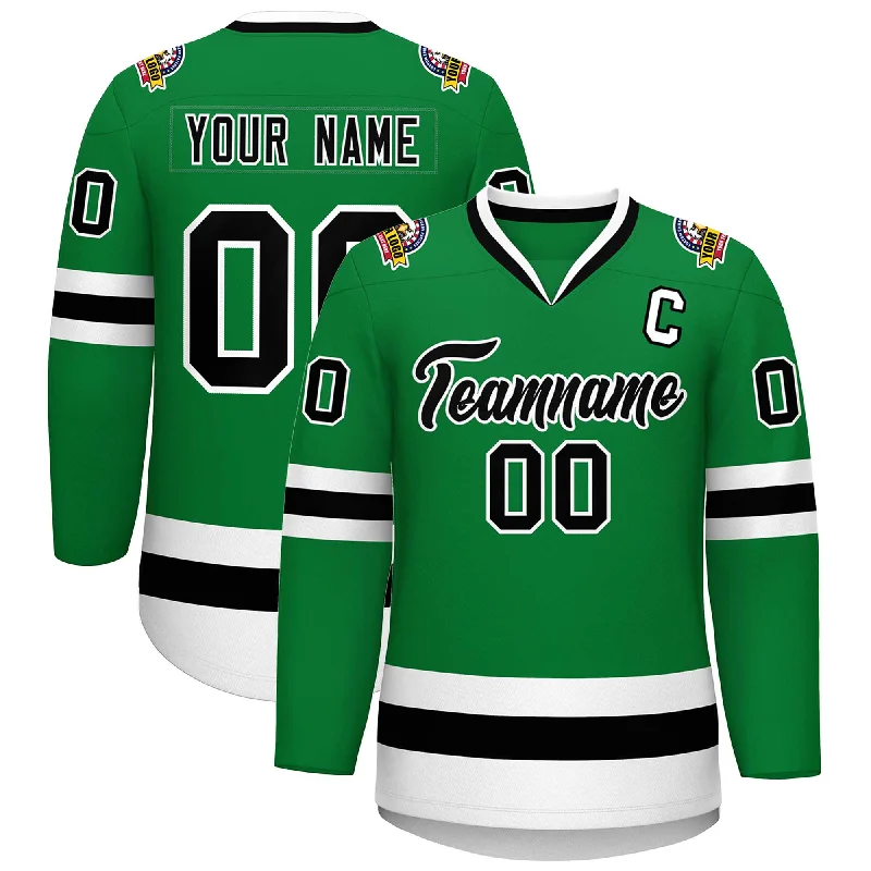 Custom Kelly Green Black-White Classic Style Hockey Jersey