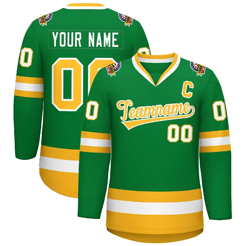 Custom Kelly Green Gold-White Classic Style Hockey Jersey