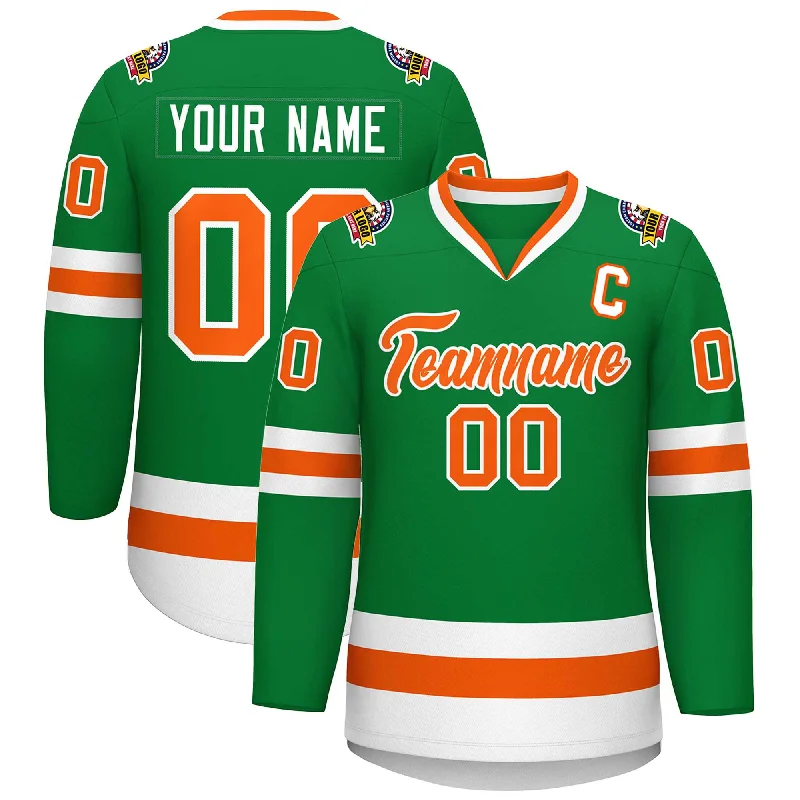 Custom Kelly Green Orange-White Classic Style Hockey Jersey