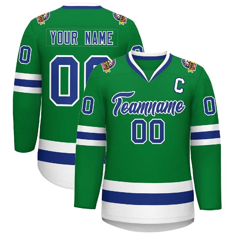 Custom Kelly Green Royal-White Classic Style Hockey Jersey