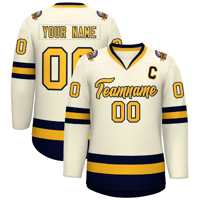 Custom Khaki Gold-Navy Classic Style Hockey Jersey