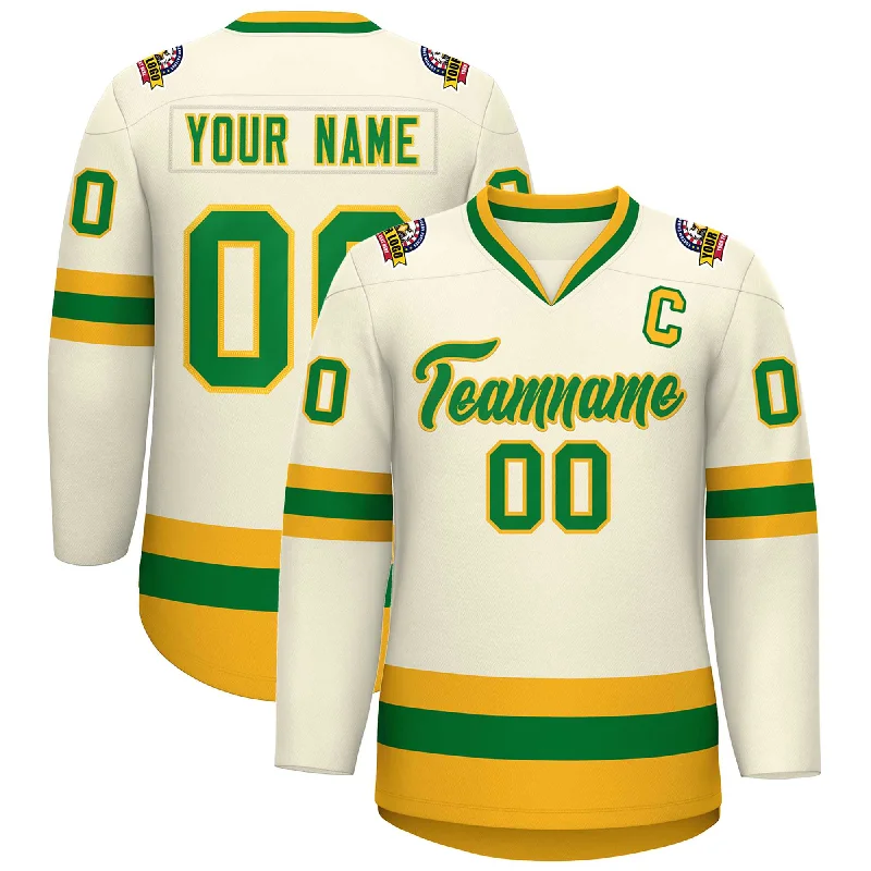 Custom Khaki Kelly Green-Gold Classic Style Hockey Jersey