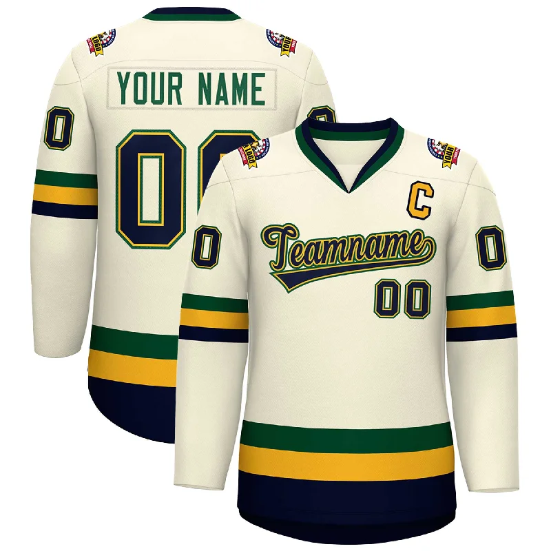 Custom Khaki Navy Gold-Green Classic Style Hockey Jersey