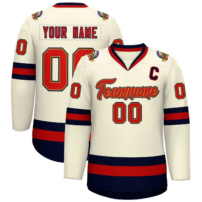 Custom Khaki Red Old Gold-Navy Classic Style Hockey Jersey