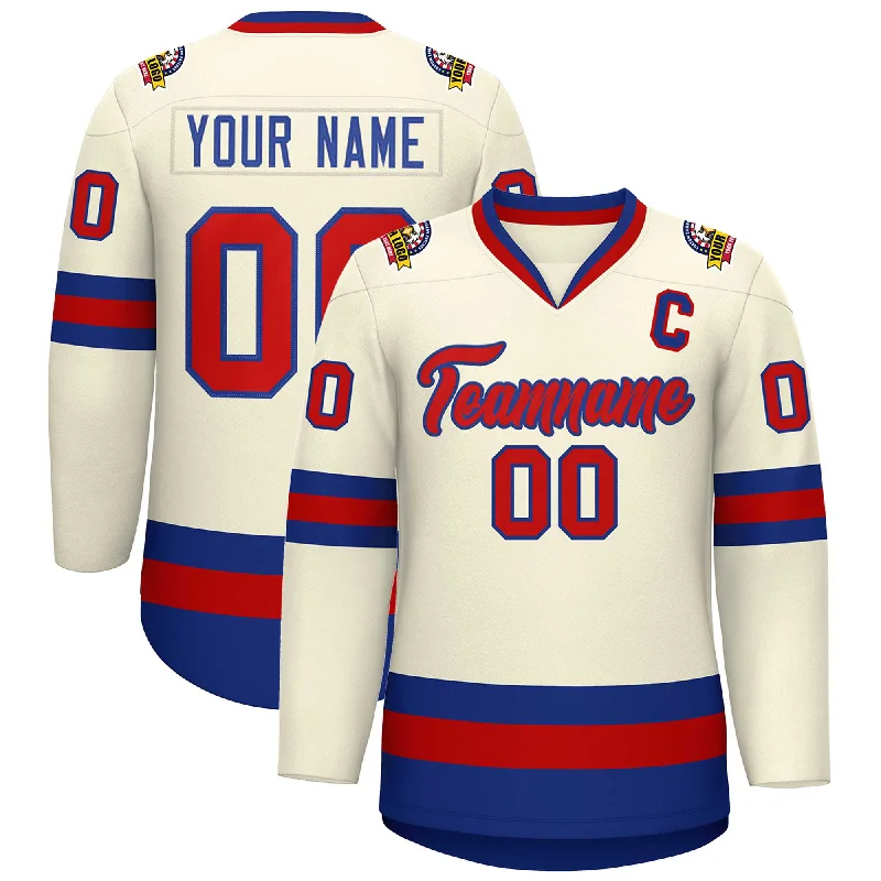 Custom Khaki Red-Royal Classic Style Hockey Jersey