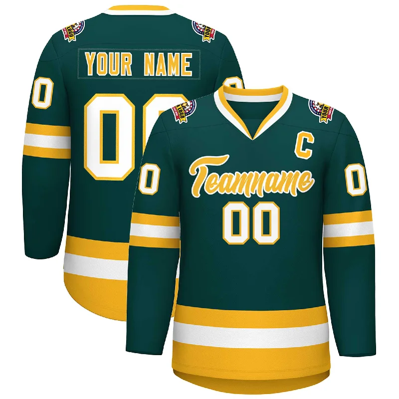 Custom Midnight Green Gold-White Classic Style Hockey Jersey