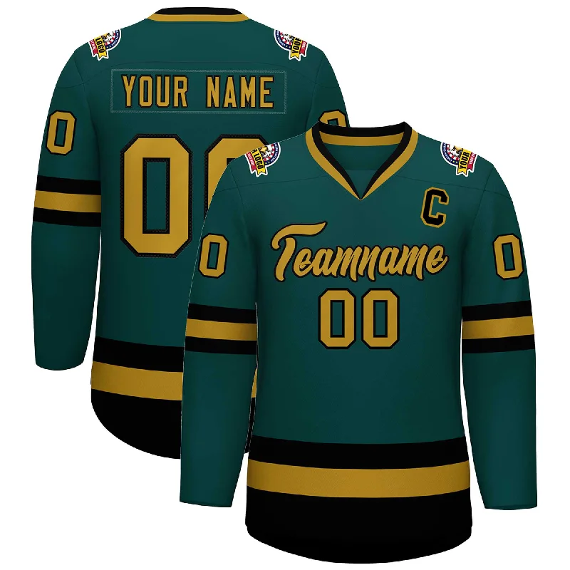 Custom Midnight Green Old Gold-Black Classic Style Hockey Jersey