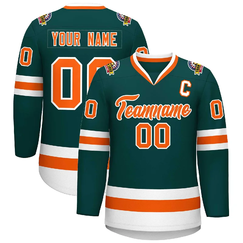 Custom Midnight Green Orange-White Classic Style Hockey Jersey