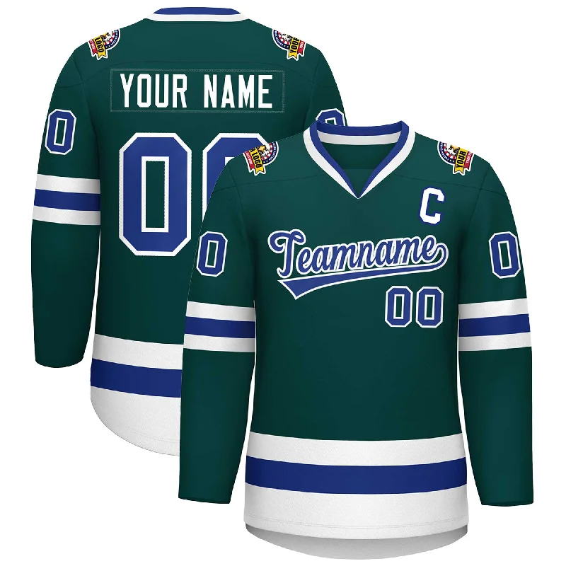 Custom Midnight Green Royal-White Classic Style Hockey Jersey