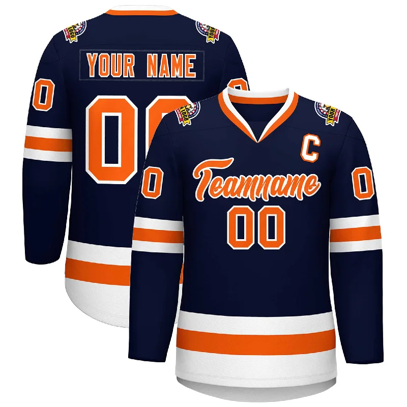 Custom Navy Orange-White Classic Style Hockey Jersey