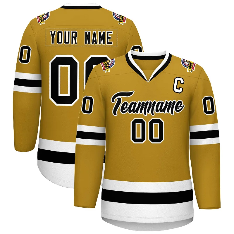 Custom Old Gold Black-White Classic Style Hockey Jersey