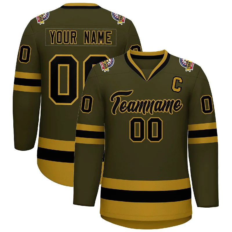 Custom Olive Black-Old Gold Classic Style Hockey Jersey